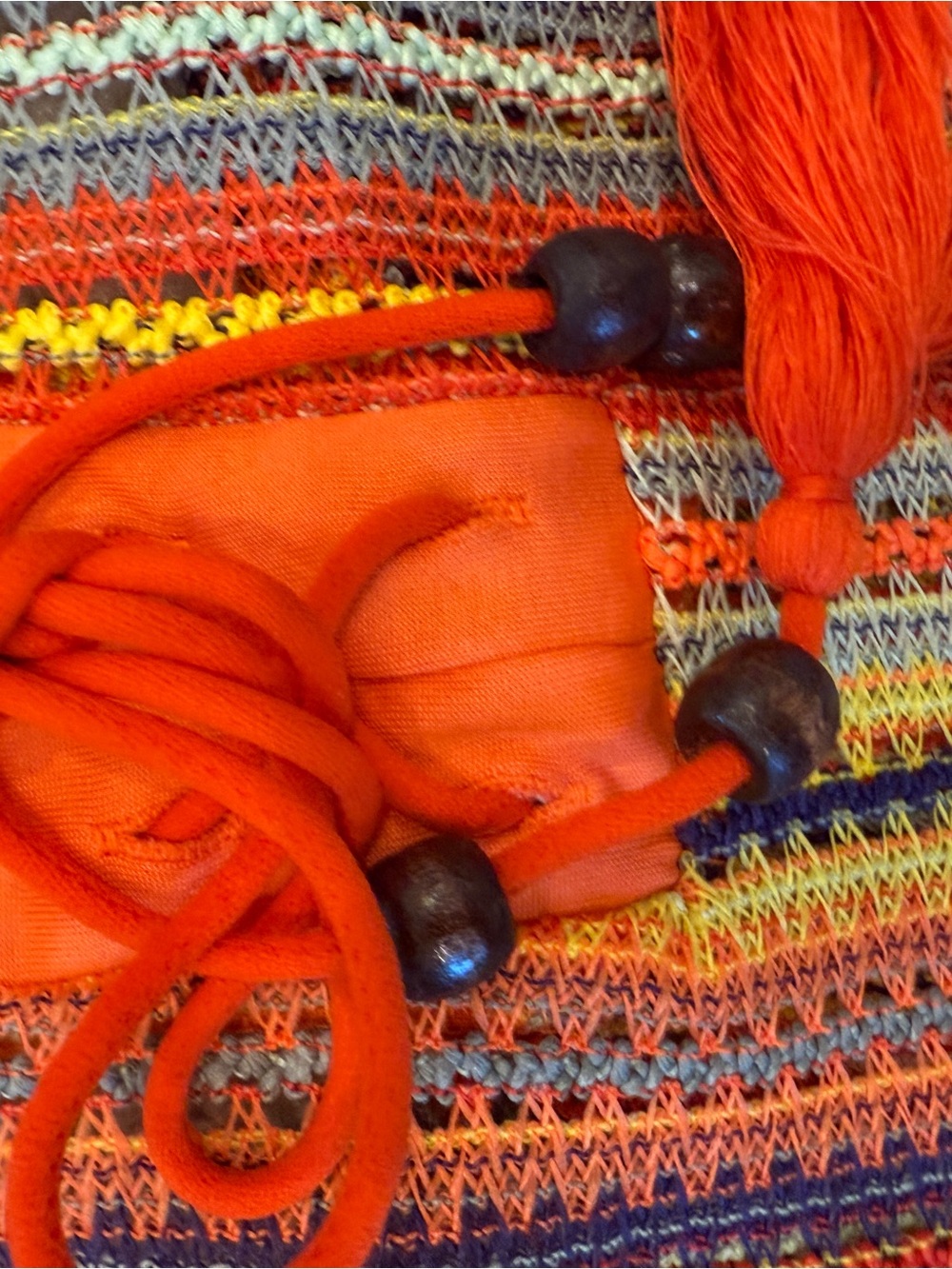 SHEIN Orange Multi-Stripe Crochet Lace-Up Halter Camisole Tie front with beads L - Picture 8 of 11